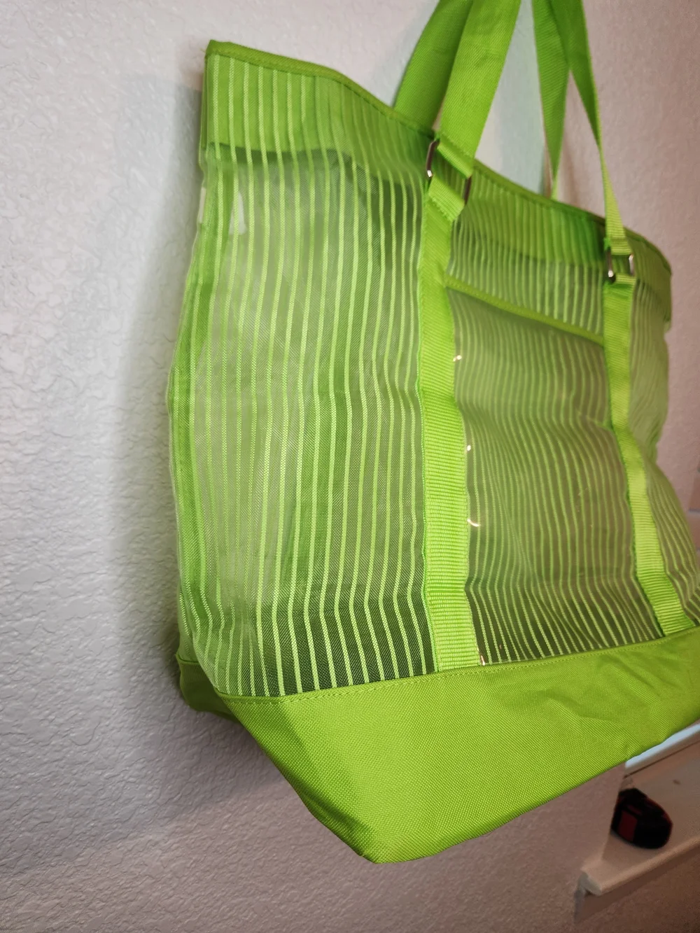 Xhilaration Neon Lime Transparent Tote Bag Striped Detail green Mesh Shopping
